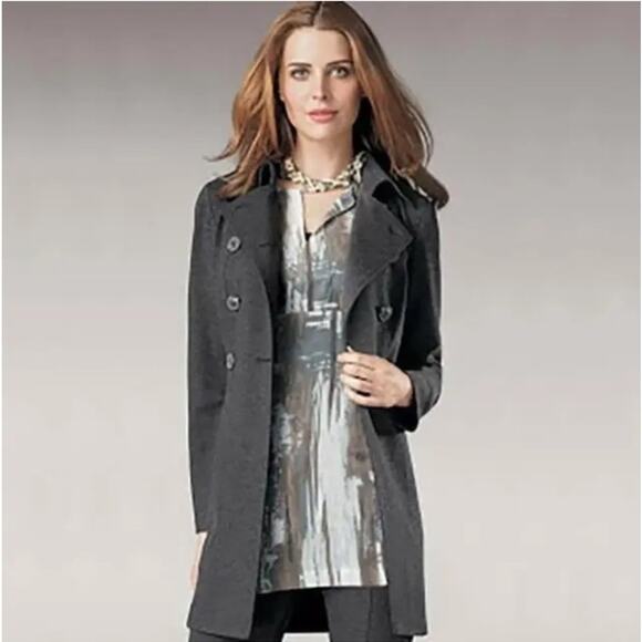 CAbi #648 Ponte Casablanca Knit Trench Coat Double Breasted Charcoal Gray Size S - Picture 1 of 13